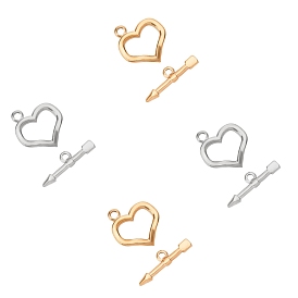 Unicraftale Vacuum Plating 304 Stainless Steel Toggle Clasps, Heart & Arrow