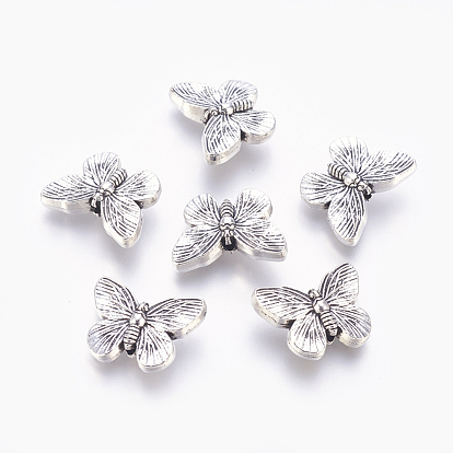 Perles en alliage de style tibétain, papillon, sans plomb et sans cadmium, 14x18x5mm, Trou: 1.5mm