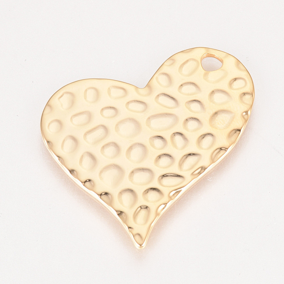 Hammered Brass Pendants, Nickel Free, Real 18K Gold Plated, Heart