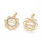 Brass Micro Pave Cubic Zirconia Pendants, Flower with Word MaMa, For Mother's Day, Colorful