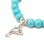 Bracelet extensible perlé rond turquoise synthétique avec goutte charm pour femme, forme mixte