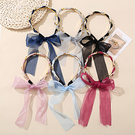 Simple Headband Hair Accessories with Ribbon Bow and Rhinestone - Elegant and Stylish.