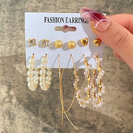 Alloy Stud Earrings with Imitation Pearl Beaded for Women