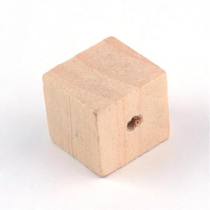Unfinished Wood Beads, Natural Wooden Beads, Lead Free, Cube, 15~15.5x15~15.5x15~15.5mm, Hole: 3mm