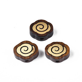 Natural Rosewood Undyed Beads, with Raw(Unplated) Brass Slices, Cloud Shape