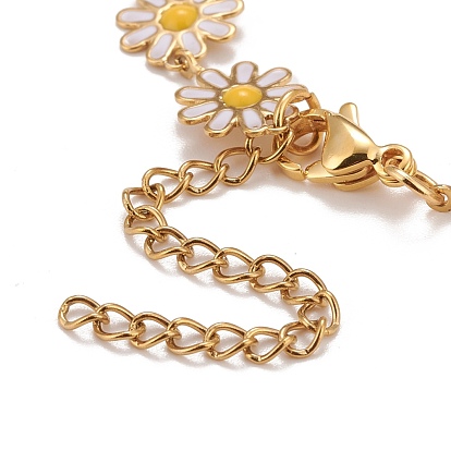 Enamel Daisy Link Chains Bracelet, 304 Stainless Steel Jewelry for Women