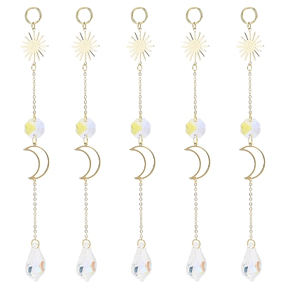 Electroplate Glass Window Hanging Suncatchers, Golden Brass Sun with  Moon Pendants Decorations Ornaments