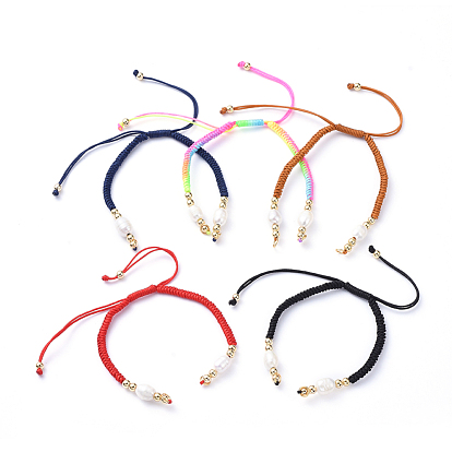 Braided Nylon Cord for DIY Bracelet Making, with Natural Freshwater Pearl & Brass Findings