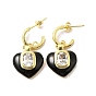 Enamel Heart Dangle Stud Earrings with Clear Cubic Zirconia, Real 18K Gold Plated Brass Jewelry for Valentine's Day