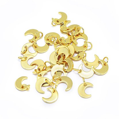 Brass Charms, Moon, Real 18K Gold Plated