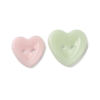 Ceramics Buttons, 2-Hole, Heart