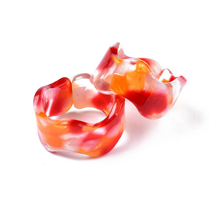 Resin Wave Cuff Ring, Wide Band Open Ring for Women