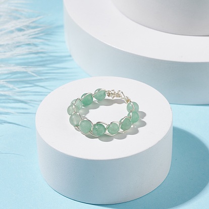Bague ronde en perles tressées avec pierres précieuses mélangées, bijoux en fil de laiton pour femmes, argenterie