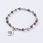 Natural Gemstone Anklets, with 304 Stainless Steel Lobster Claw Clasps and Tibetan Style Pendants, Lotus