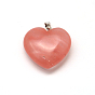 Heart Gemstone Pendants, with Platinum Tone Brass Findings, 24~26x25~26x9~10mm, Hole: 2x7mm