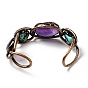 Natural Turquoise & Amethyst Open Cuff Bangle, Red Copper Plated Brass Wire Wrap Hollow Bangle for Women, Cadmium Free & Lead Free
