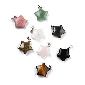 Natural Gemstone Pendants, with Platinum Tone Brass Findings, Star