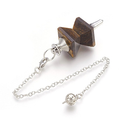 Natural Gemstone Dowsing Pendulums, with Platinum Tone Brass Findings, Trapezoid