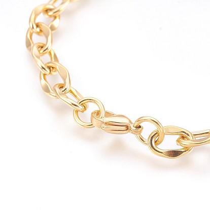 Placage ionique (ip) 304 bracelets pendentifs en acier inoxydable, avec des chaînes du câble et fermoirs pince de homard, cœur