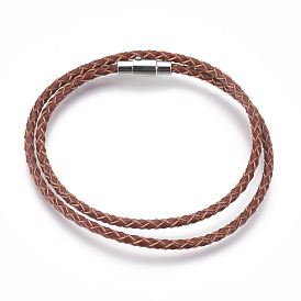 Leather Braided Cord Wrap Bracelets/Necklaces, Two Loops, with 304 Stainless Steel Magnetic Screw Clasps, Column