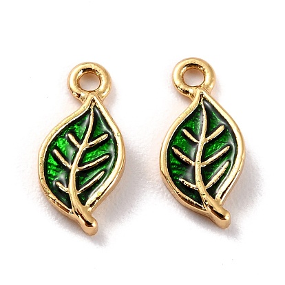 Brass Enamel Pendants, Long-Lasting Plated, Cadmium Free & Lead Free, Real 18K Gold Plated, Leaf