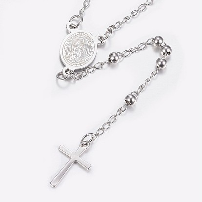 304 inoxydable colliers de perles de chapelet d'acier, pour Pâques, avec fermoirs mousquetons, Cross & jesus