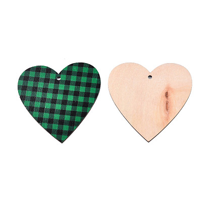 Colgantes grandes de madera impresa a una cara, colgante de corazón con diseño de tartán