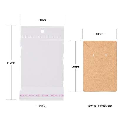 150Pcs 3 Colors Cardboard Display Cards, 150Pcs OPP Cellophane Bags, for Necklace and Earring
