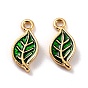 Brass Enamel Pendants, Long-Lasting Plated, Cadmium Free & Lead Free, Real 18K Gold Plated, Leaf