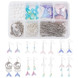 SUNNYCLUE 131 Pieces Mermaid Tail Cellulose Acetate(Resin) Pendants, Glass Beads & Charms, Alloy Links and Brass Findings, for DIY Ocean Themed Dangle Earrings