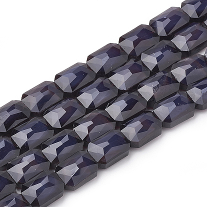 Perles de verre opaques de couleur unie, facette, rectangle octogone