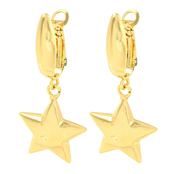 Rack Plating Brass Star Dangle Hoop Earrings, Long-Lasting Plated, Lead Free & Cadmium Free
