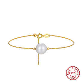 925 Sterling Silver Bangle with Natural Pearl Beaded, with S925 Stamp