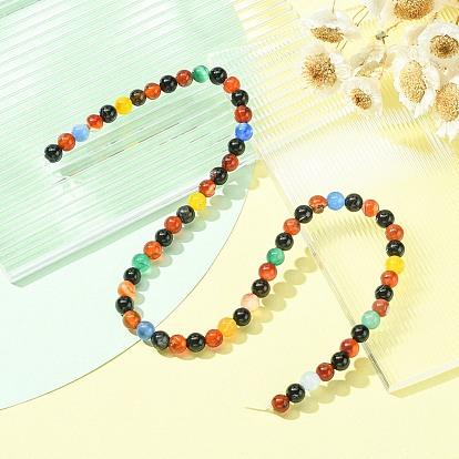 Natural Agate Beads Strands, Dyed & Heated, Round, Colorful