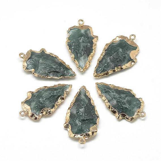 Natural Agate Pendants, with Brass Findings, Dyed, Golden, Arrowhead
