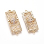 Brass Micro Pave Cubic Zirconia Links Connectors, Rectangle, Golden