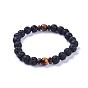 Natural Lava Rock Bead Stretch Bracelets, with Gemstone Beads and Wood Beads