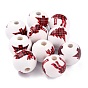 Dyed Natural Wooden Beads, Round with Christmas Pattern