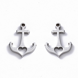 304 Stainless Steel Charms, Laser Cut, Anchor with Heart