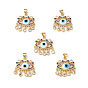 Lampwork Evil Eye Pendants with Colorful Cubic Zirconia, Real 18K Gold Plated Brass Findings, Lead Free & Cadmium free