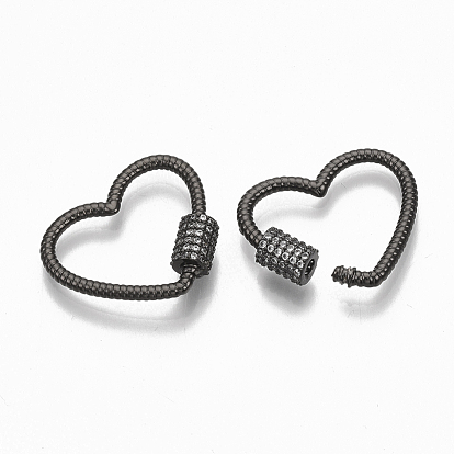 Laiton micro pave clair zircone cubique vis mousqueton charmes de verrouillage, pour la fabrication de colliers, cœur