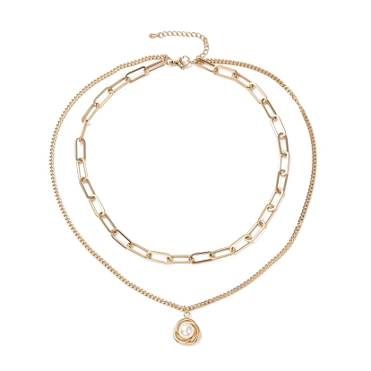 304 collar de múltiples capas de cadenas dobles de acero inoxidable con colgante de flor de perla de plástico para mujer
