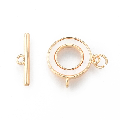 Brass with Shell Toggle Clasps, Creamy White, Cadmium Free & Nickel Free & Lead Free, Ring