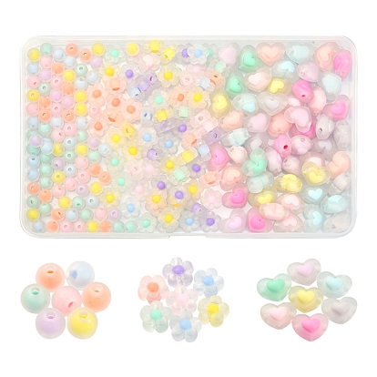 240Pcs 3 Style Transparent Acrylic Beads, Frosted, Bead in Bead, Mix-shaped