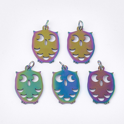 Ion Plating(IP) 201 Stainless Steel Pendants, with Jump Rings, Owl