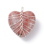 Natural Gemstone Pendants, with Silver Tone Copper Wire Wrapped, Heart