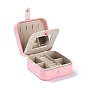 PU Imitation Leather Jewelry Organizer Box, with Wood Inside, Velvet Covered, Portable Jewelry Storage Case, for Ring, Earrings and Necklace, Square with Crown