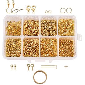 Jewelry Finding Sets, with Iron Jump Rings, Screw Eye Pin Bail Peg, Head Pins and Brass Lobster Claw Clasps, Earring Hooks, Crimp Beads and Assistant Ring