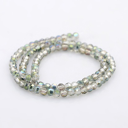 Half Rainbow Plated Glass Faceted(32 Facets) Round Spacer Beads Strands, 3mm, Hole: 1mm, about 100pcs/strand, 11.5 inch
