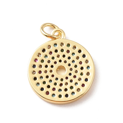 Rack Plating Brass Micro Pave Colorful Cubic Zirconia Pendants, Long-Lasting Plated, Cadmium Free & Lead Free, Round Ring